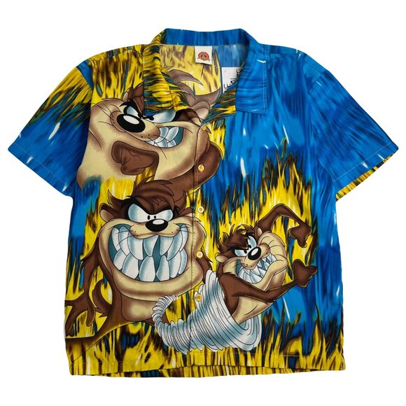 2003 Looney Tunes Taz AOP Short Sleeve Button Up M - Picture 1 of 4